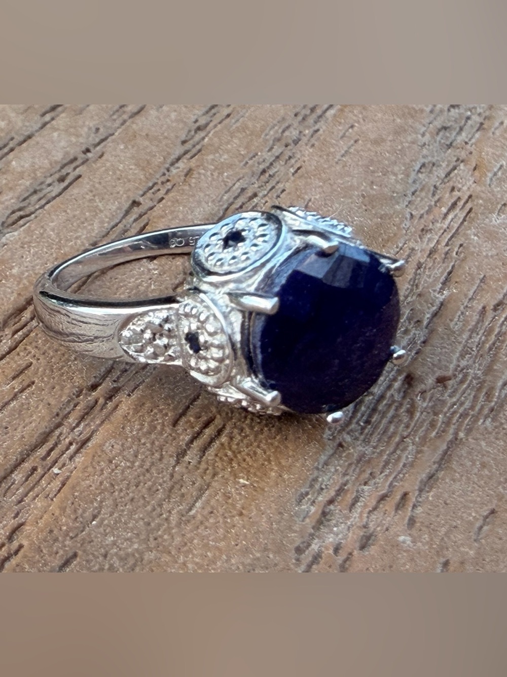 AAA 3.12 CTW Blue Sapphire Diamond 14K White Gold Over Silver Ring Size 7